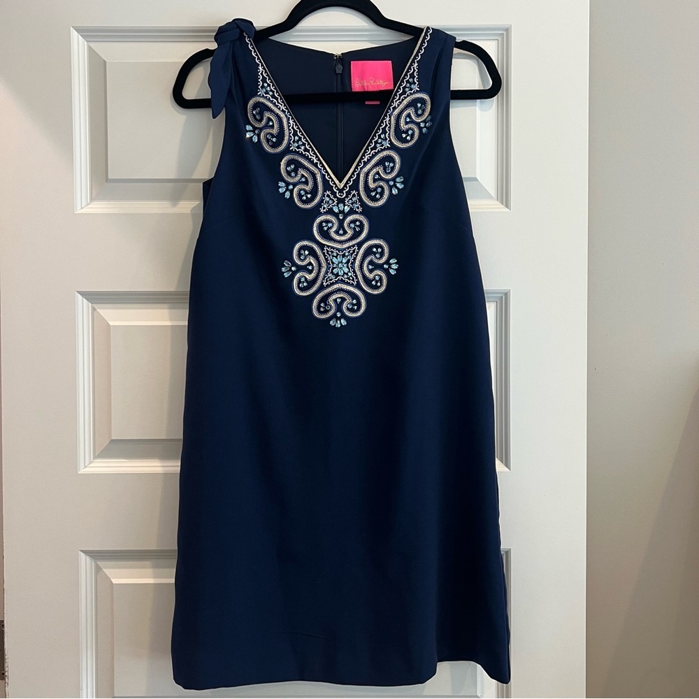 LILLY PULITZER Penelope Navy Shift Dress Size 2 EUC